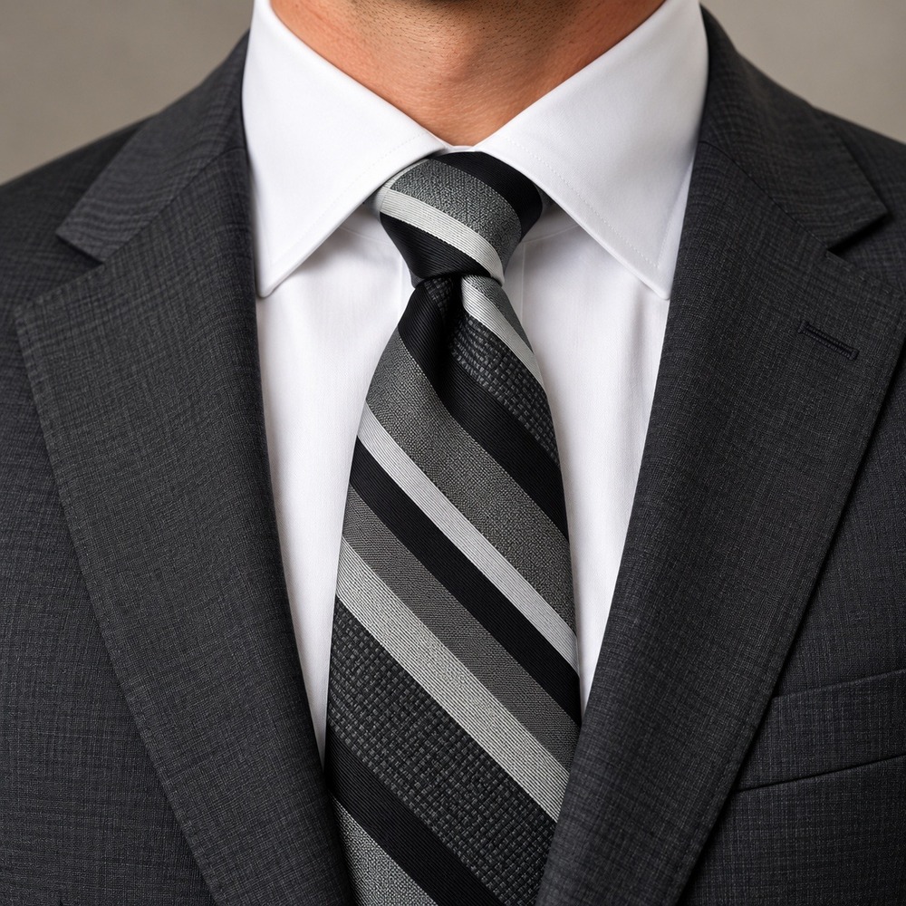 Don Loper Beverly Hills Mens Striped Tie Black Silver Grey Silk Blend USA Made